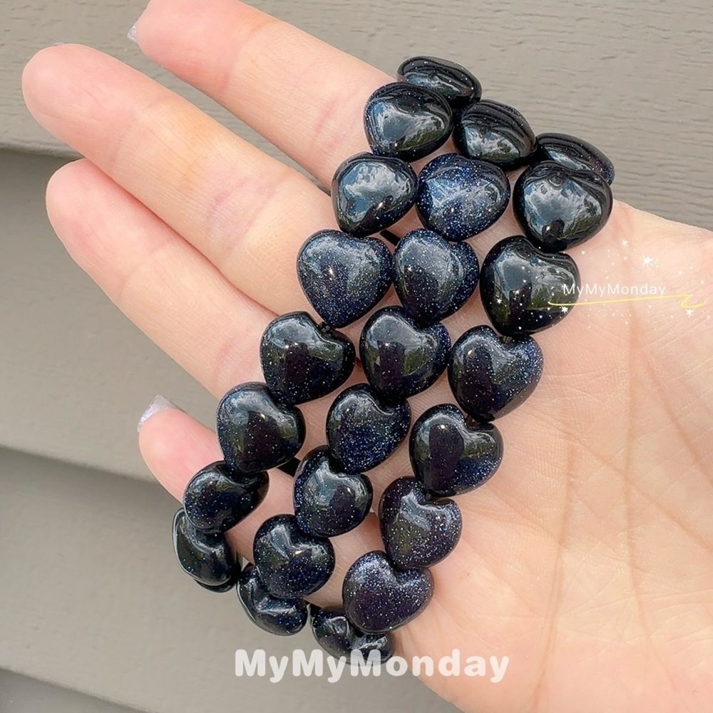 Blue Sandstone Heart Bracelet 12mm - Picture 4 of 6